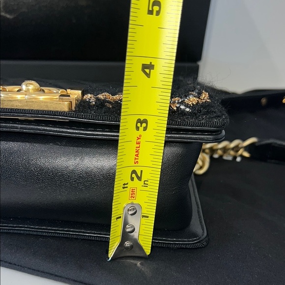 CHANEL Black and Gold tweed lambskin quilted braided jacket BOY flap bag - Picture 9 of 15